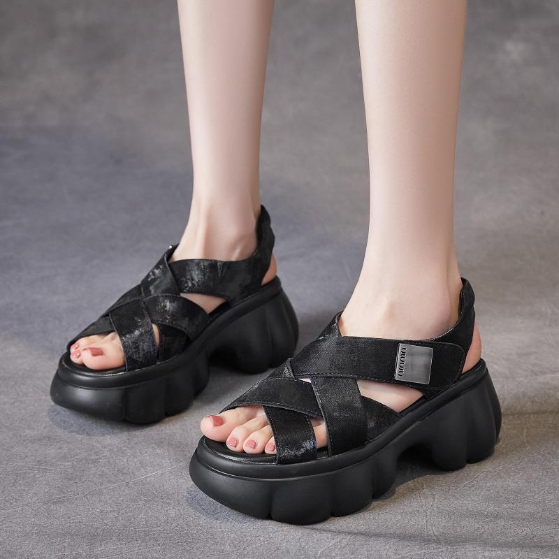 

Літо 2025 Взуття з натуральної шкіри Жіночі сандалі на платформі Модний бренд Високі підбори Жіноче вечірнє взуття Елегантні сандалі на високих підборах 8 см 34 чорний