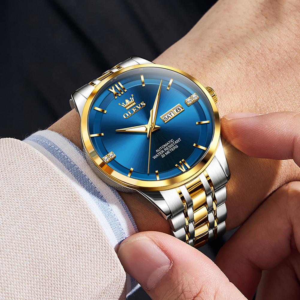 OLEVS Luxury Blue Fully Automatic Men's Watch Original Waterproof Date Stainless Steel Mechanical Watch Men's