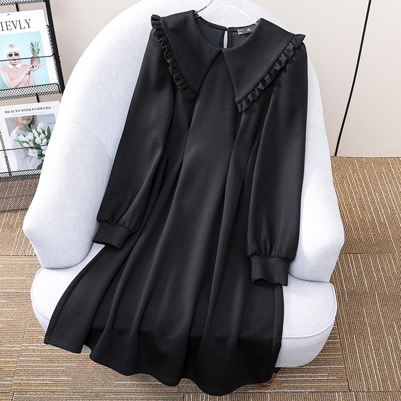 

2023 Осень/Зима Утягивающее Черное Платье: Длинные рукава, воротник-стойка, размер плюс, узкая талия, молодежный вид XL чёрный