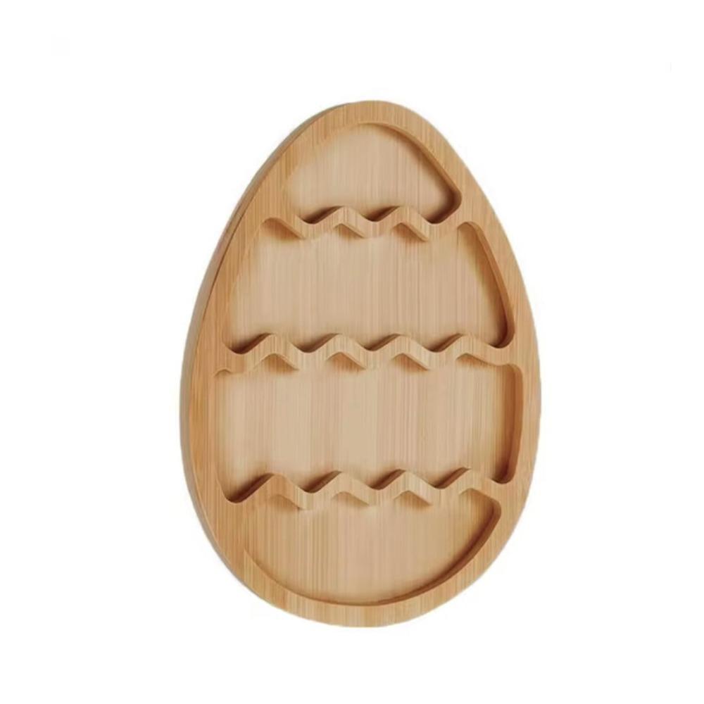 Wooden Easter Egg Shape Tray Cartoon with Compartments Food Display Plate Decorative Durable Bunny Snack Serving Tray Jewelry