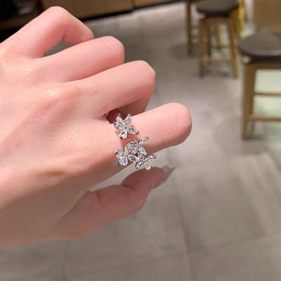 Super Sparkling Butterfly Exquisite High End Open Ring Fashionable Immortal Cool Wind Versatile Rings