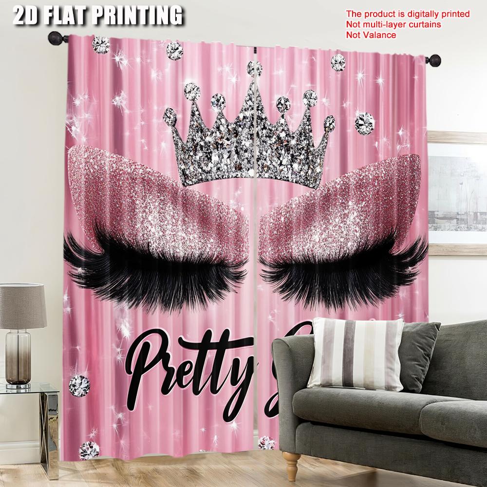 Set Of 2 Eyelash Curtainsstylish Pink Sparkles Curtains Adult Diamond Aesthetic Drapes Makeup Curtain With Room Darkening Polyester