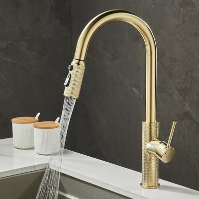 Neu Spülbecken Wasserhahn Küchenarmatur Heiß und Kalt Geschnitzt Herausziehen Messing Rotation Gedeckt
