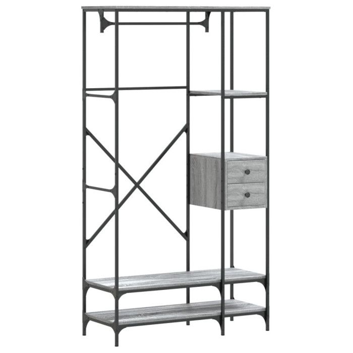 VidaXL Clothes Rack with Shelves Sonoma Grey Engineered Wood, Coat Rack, Clothes Rail, Garment Rack, 847862