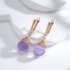 New Fashion  Rose Gold Round Purple Crystal Ball Drop Earrings For Women Wedding Party Luxury Trendy Daily Jewelry