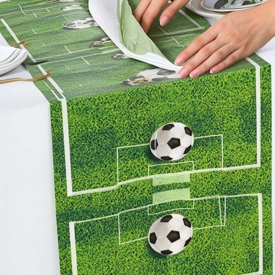 2 Pcs Green Grass Soccer Table Runner Game Day Table Decoration for Sports Theme Birthday Party Supplies Home Kitchen Dining Decor
