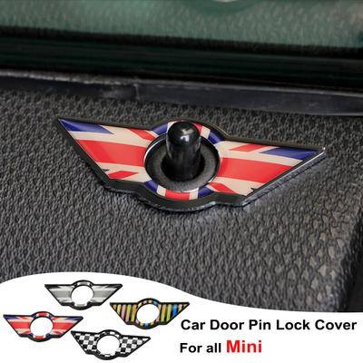 2Pcs Car Interior Door Pin Lock Wing Emblem Badge Sticker For Mini Cooper Clubman S R50 R53 R55 R56 F54 F55 F56 F60 Countryman
