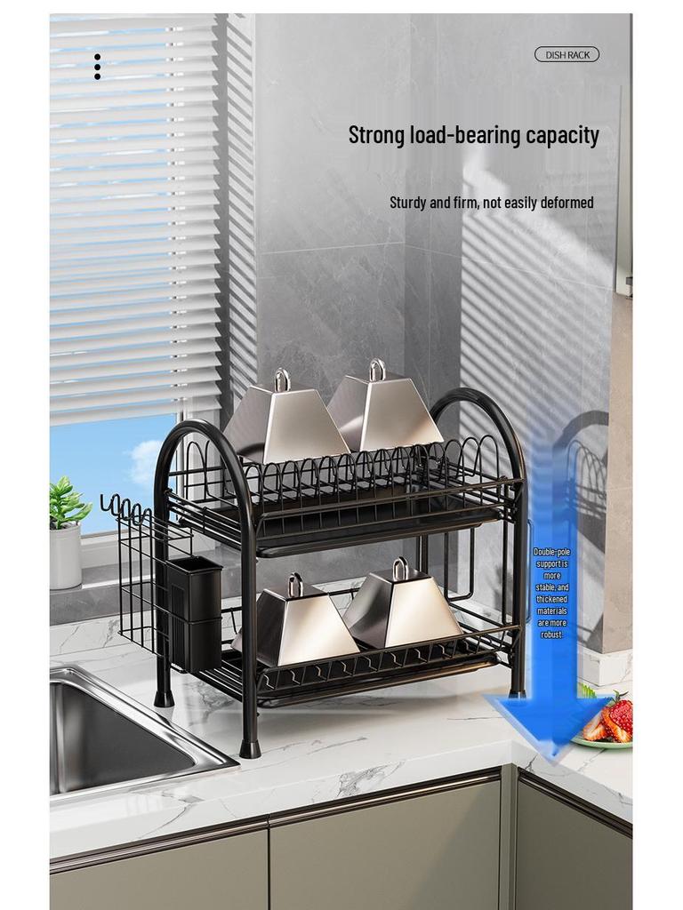 Kitchen Countertop Dish Drying and Storage Rack with Basket for Plates and Utensils