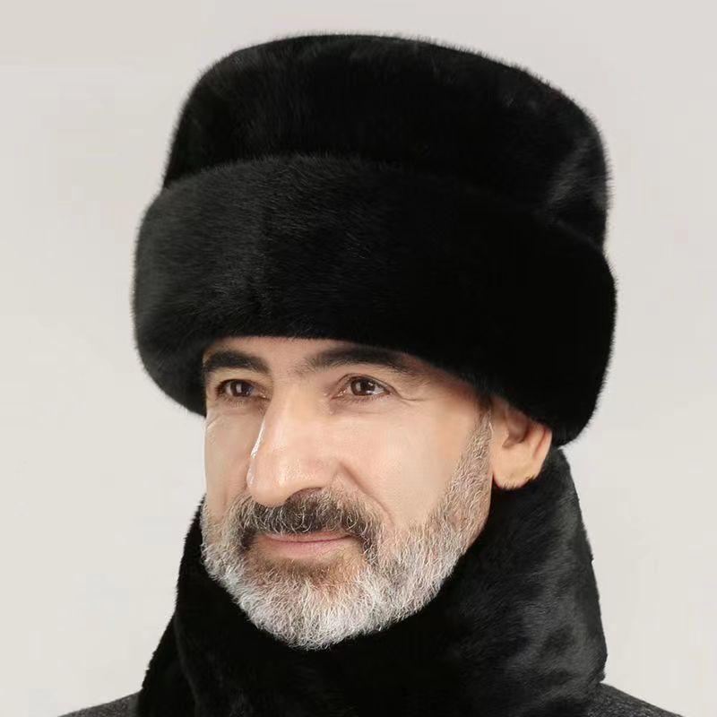 

Мужская зимняя теплая шапка из собачьей шкуры, имитация шапки, шапка из норковой шкуры, мужская старая зимняя русская санная шапка чёрный