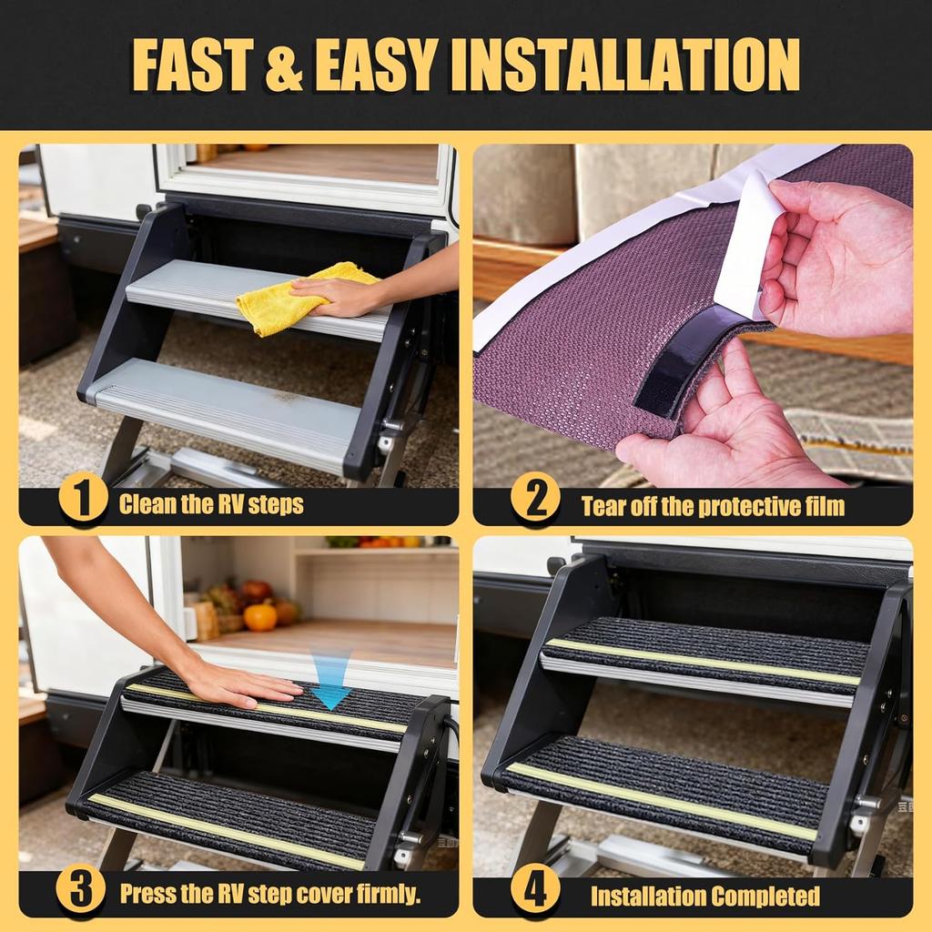 RV Step Covers 4 Packs, RV Stair Covers for Mobile Home and Camper, Camper Step Covers, Non Slip RV Step Rug Carpet Outside, Waterproof, Glow In The