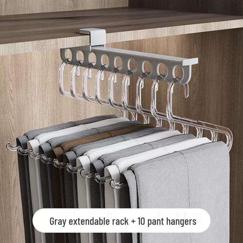 Telescopic Slide Rail Pants Rack - Top Mount Wardrobe Pull-Out Hanger Drawer.