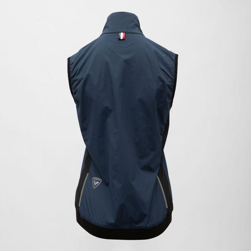 Navy Blue Technical Sports Vest with Stripes Funnel Neck Woman ROSSIGNOL