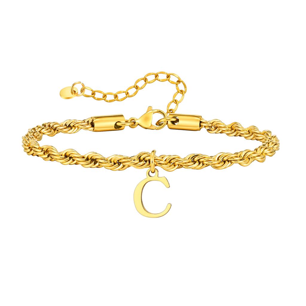 Vnox Braccialetti con Lettere A-Z per Uomo, Braccialetto a Catena Intrecciata in Acciaio Inossidabile Placcato Oro, Classico Braccialetto con Nome Regalo per Lui