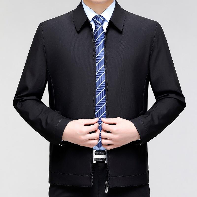 Spring and Autumn High-end Men's Jackets, Middle-aged and Elderly Dad Wear Business Casual Lapel Mulberry Silk Men's Jackets