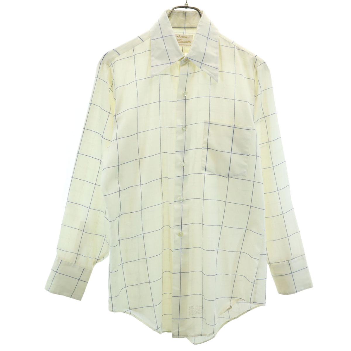 

ARROW 70s vintage Window pen check Long sleeve shirt 32 Light yellow Men s Used