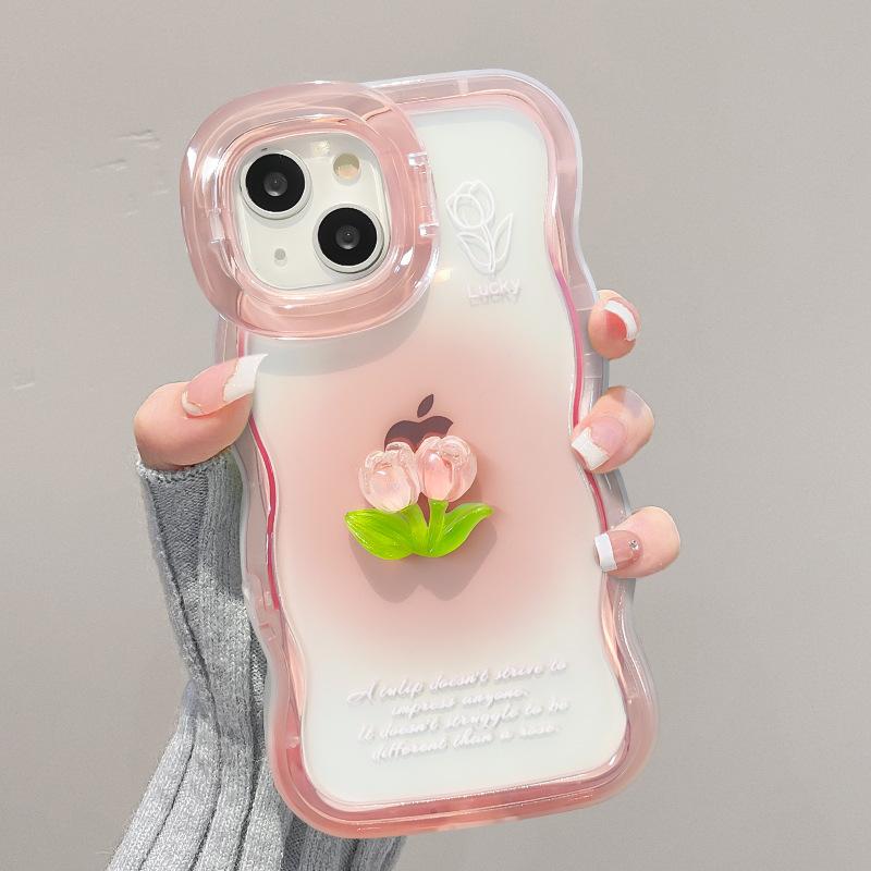 Smudged Tulip Dolls Suitable for Apple 16pro Mobile Phone Case Spring and Summer 15 Invisible Double Bracket 14 Transparent Silicone X
