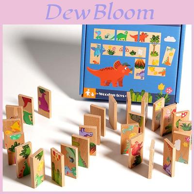 Wooden Dinosaur Dominoes Puzzle Game For Kids Educational Brain Training Toys