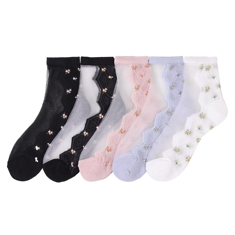 5 Pairs Women Spring and Summer Crystal Stockings Women's Mid-tube Stockings Glass Stockings Casual Jacquard Crystal Stockings