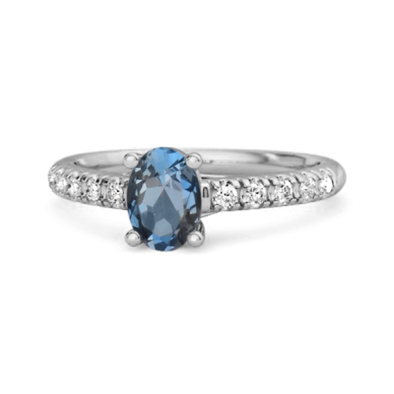 

London Blue Topaz Pave Band with White CZ Accents Ring - 925 Sterling Silver 10 білий