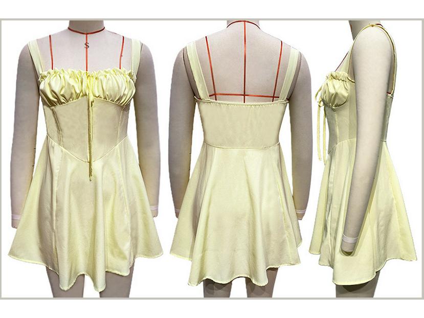 European Summer Strapless Lace-Up Solid A-Line Mini Dress