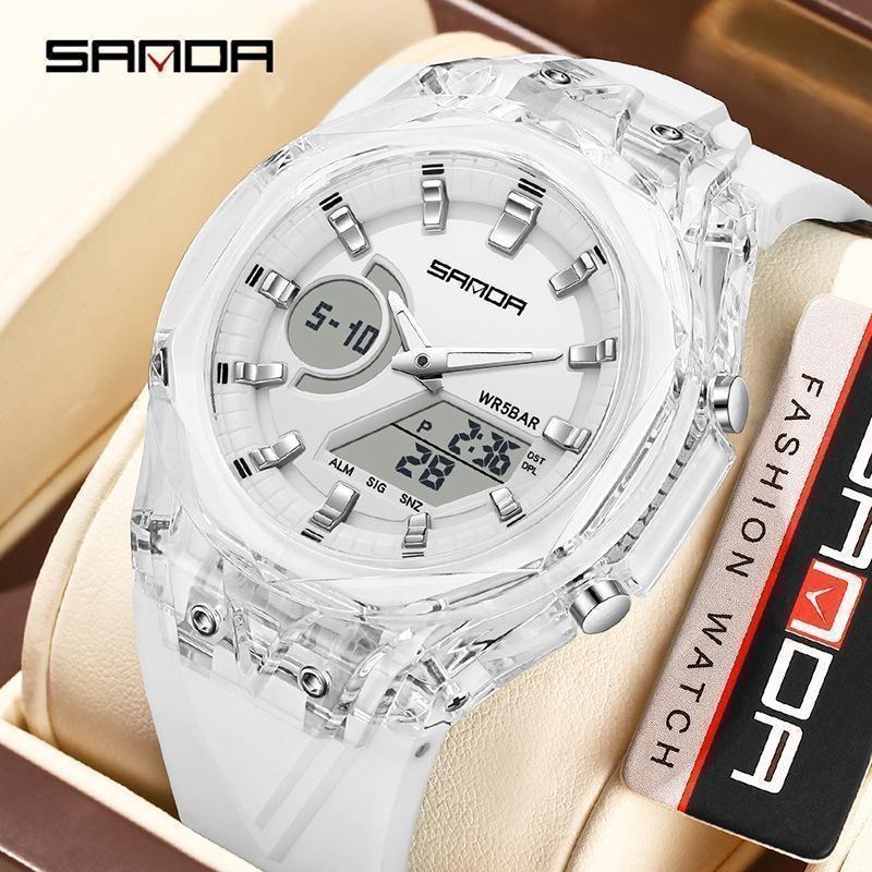 SANDA New Sports Men's Quartz Watches Luxury Military Waterproof Watch Dual Display LED Digital Men Wristwatch