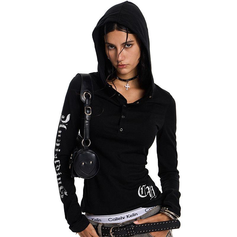 

Девичьи футболки Y2K Черные Белые Толстовки Воротники на пуговицах Сексуальные женские футболки С длинным рукавом Модные женские футболки Для вечеринки Клуба Бара S чёрный