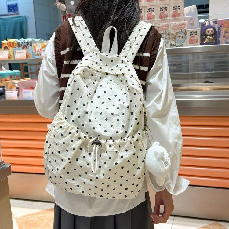 Schoolbag Korean version ins cute polka dot backpack women's large capacity college style student schoolbag fashionable versatile casual backpack