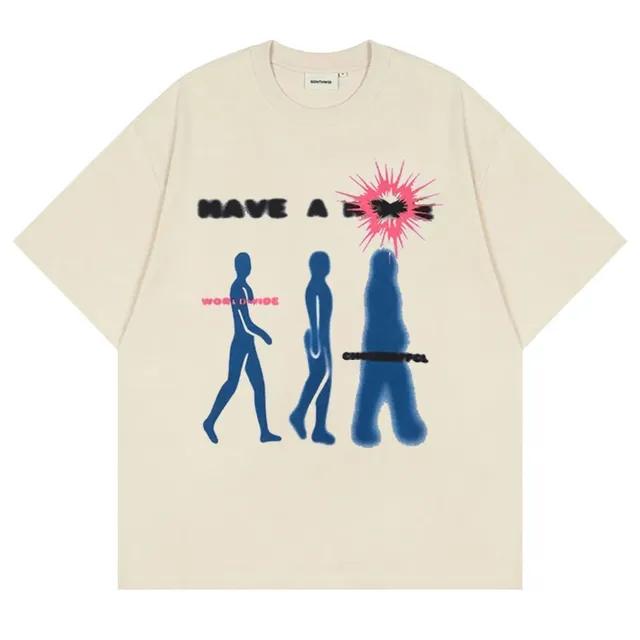 Men Cotton Oversized T-Shirt Summer Printed Harajuku Hip Hop Loose Tops Tees Round Neck Short Sleeve For Man