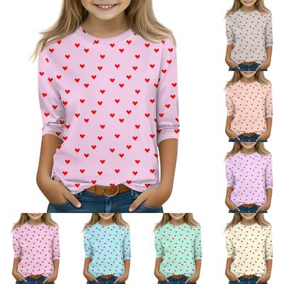Potištěné topy pro mladé dívky 5-16 let trička s kulatým výstřihem, 3/4 rukávy Trendy topy oblečení Trička