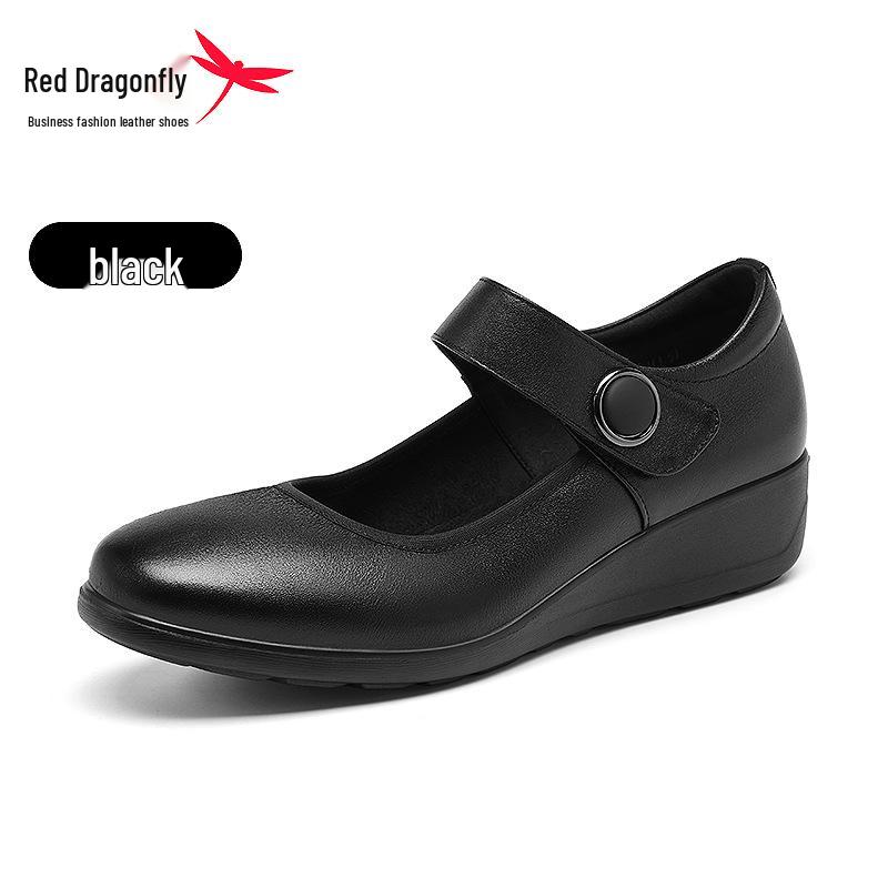 Red Dragonfly Women s Genuine Leather Wedge Mary Jane Shoes - Spring Soft Sole Casual Black for Middle-aged Mothers 36 чёрный