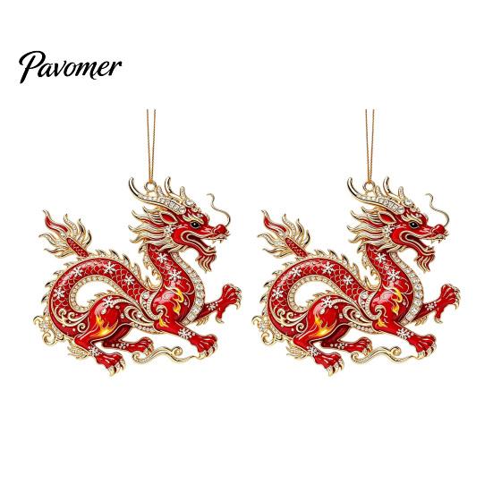 Xmas Party Hanging Ornaments 2 Pcs Zodiac Animals Christmas Ornaments, 2D Acrylic Red Animal Decorative Holiday Pendants Decorations, Chinese New Year