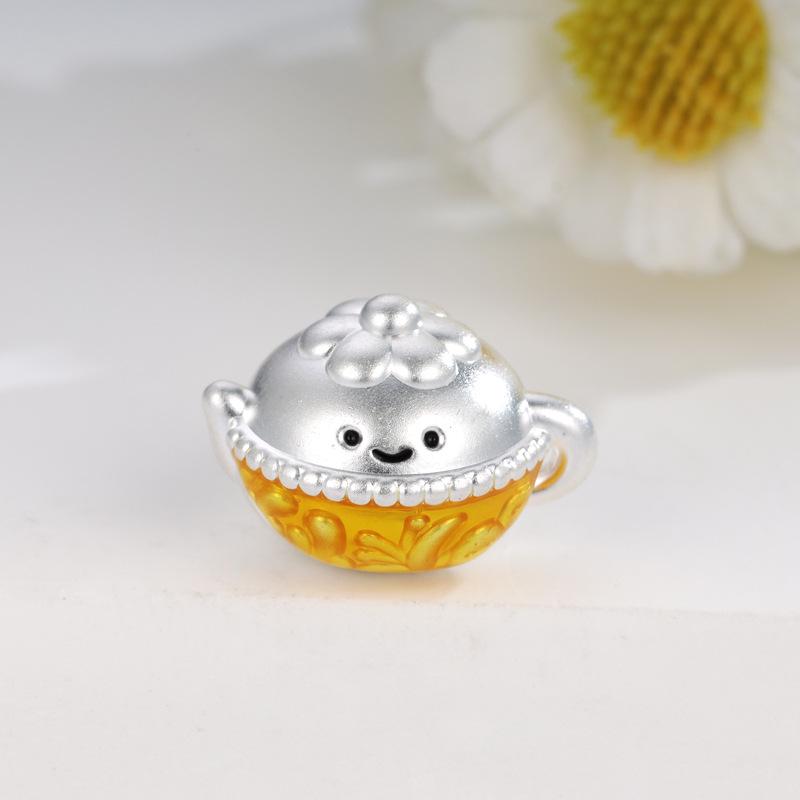 Sterling Silver 999 Flower Tea Teapot Beads for Handmade Jewelry