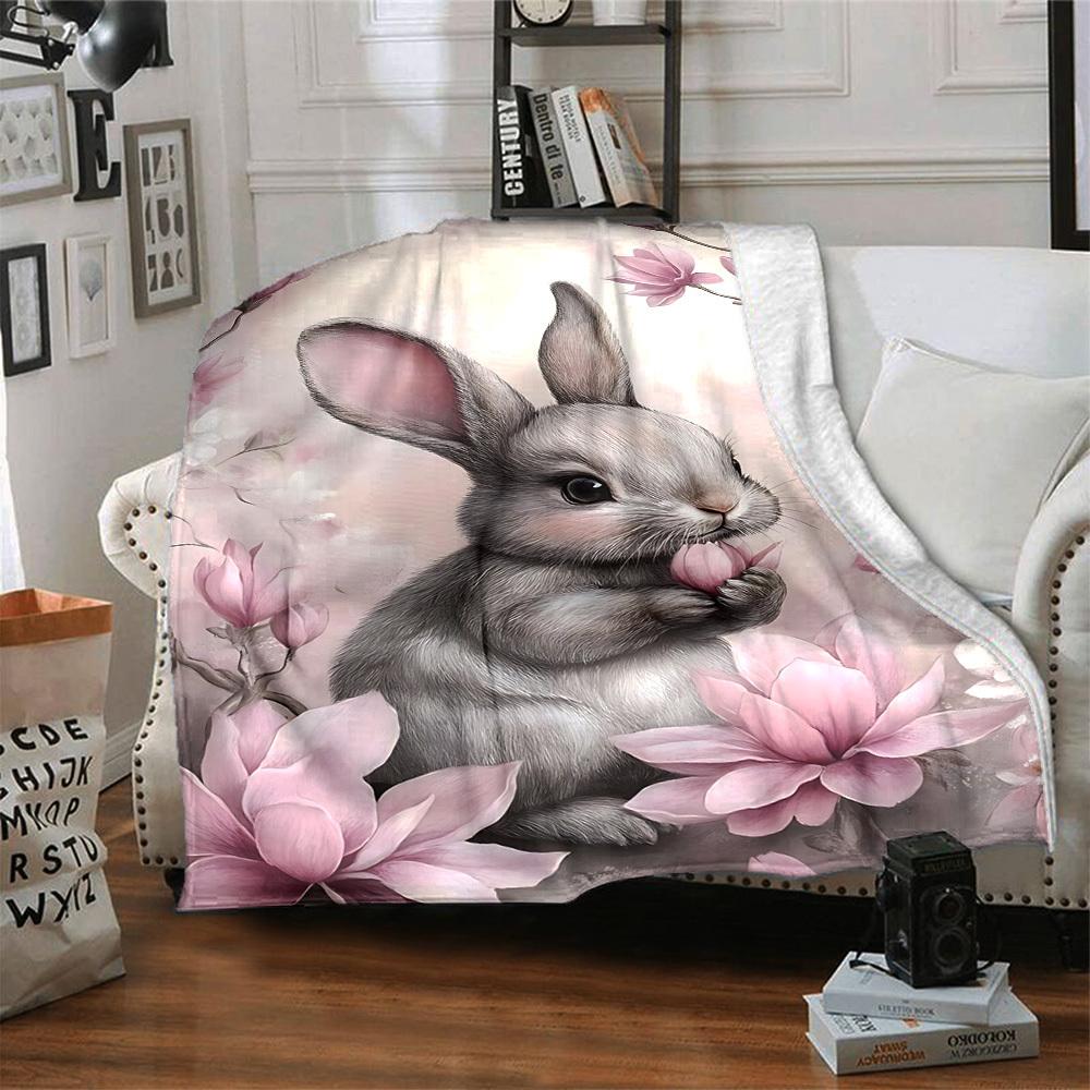 1pc rabbit flower blanket Lightweight Flannel Throw for Sofa Bed Travel Camping Livingroom Office Couch Chair