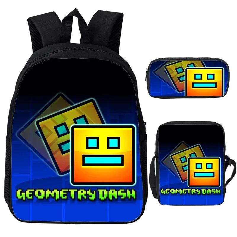 Angry Geometry Dash Cartoon Print Children Backpack 3Pcs Set Boys Girls School Bags Large Capacity Bookbag Back To School Gifts