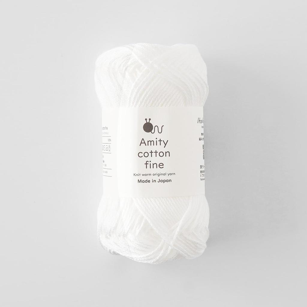 Knitworm Amity Cotton 25g Made In White Fine, 5-Pack, Medium-Fine, (Approx. 80m), 100% Cotton, Japan,