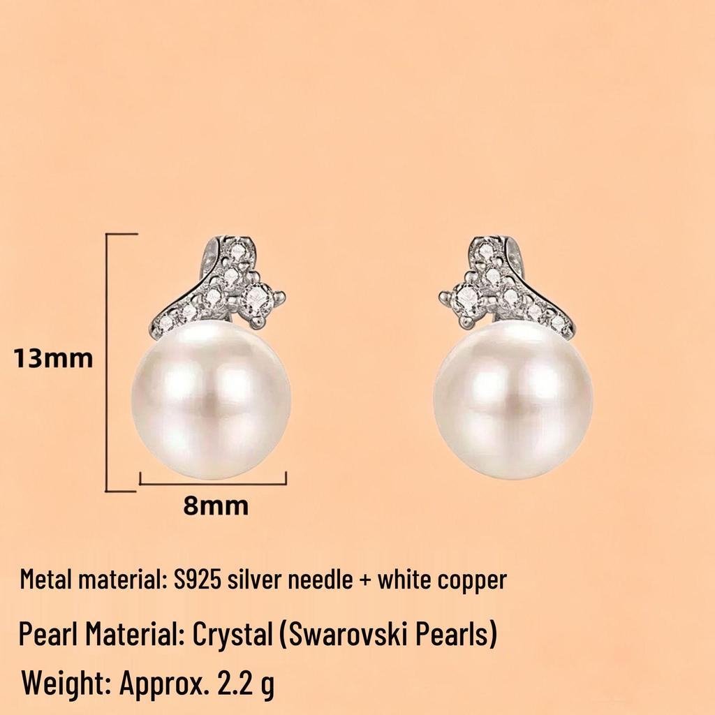 S925 Sterling Silver Needle Luxury Pearl Stud Earrings - Fresh, High-End Fashion