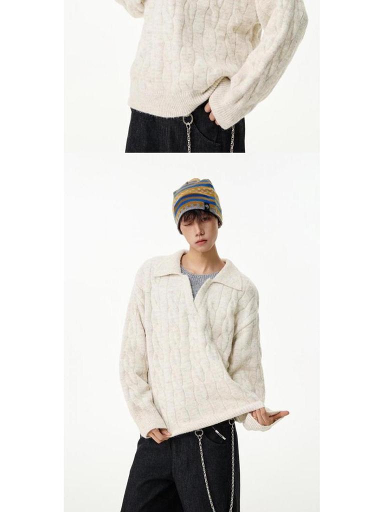 Unisex Faux Two-Piece V-Neck Knit Sweater - Loose, Lazy Style Wool Base Layer for Autumn/Winter.
