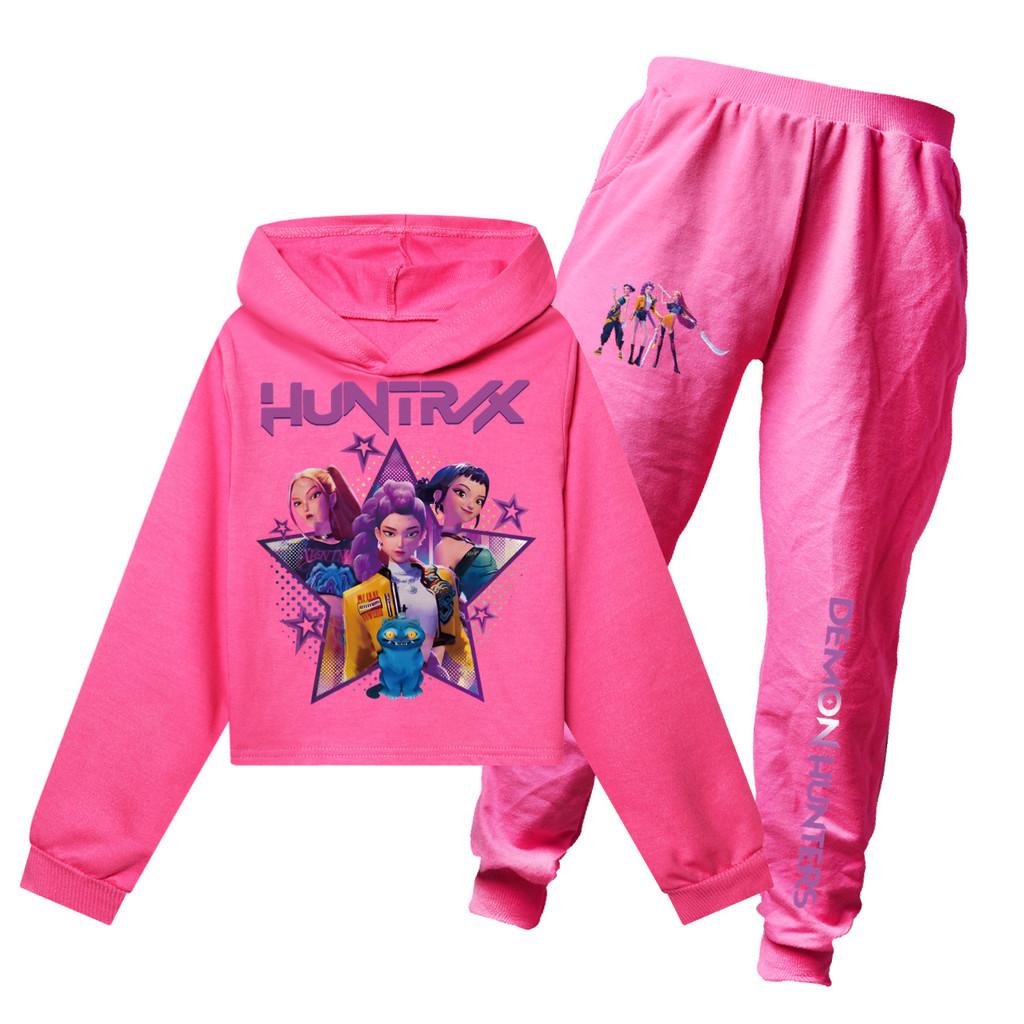 Kpop Demon Hunters Pattern Children Hoodie And Pants Set With Cotton Fabric For Active Kids