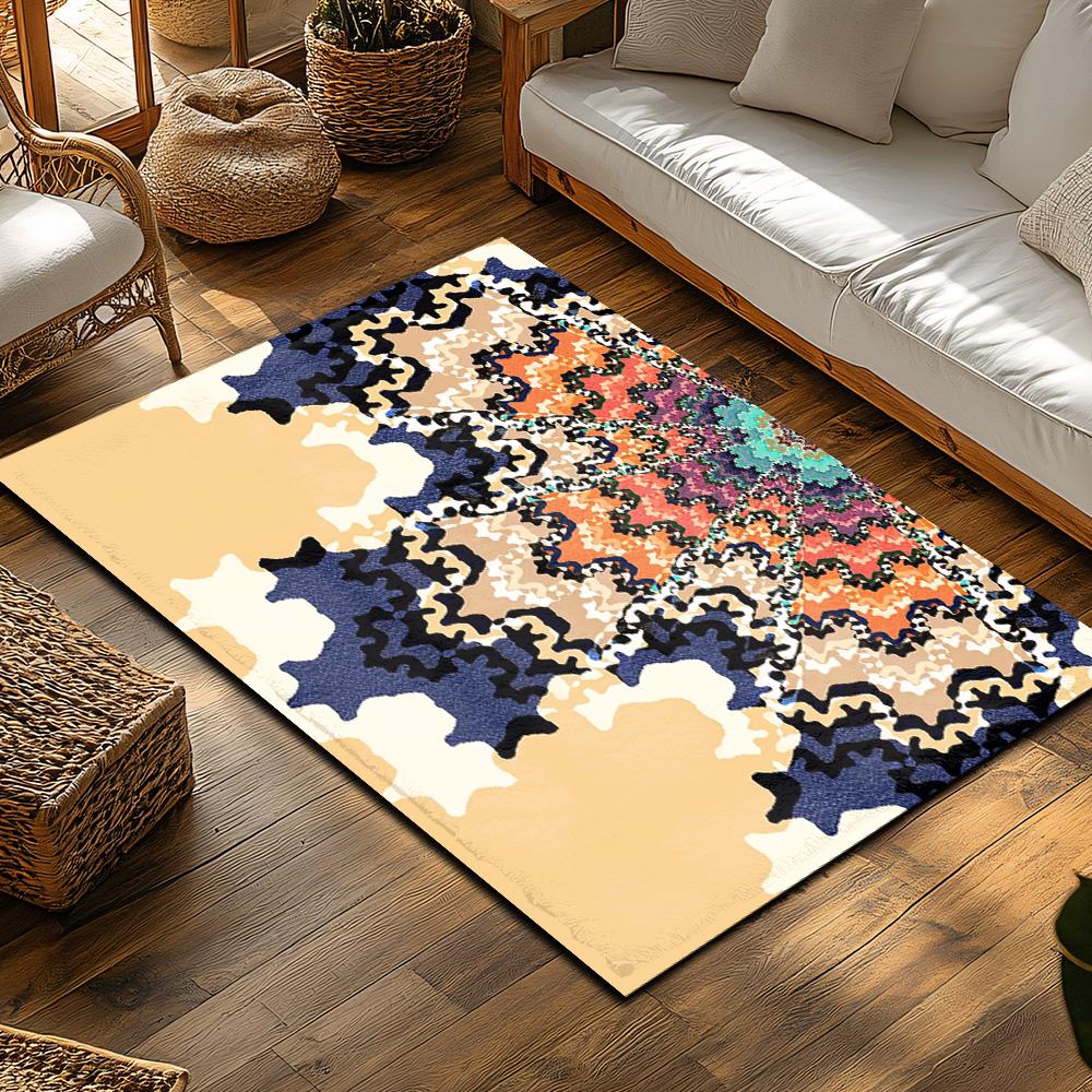 Unique Area Rug Vintage Persian Style Bohemian Floor Mat Living Room Decor Home Carpet Non-Slip Modern Abstract Design Indoor Ou