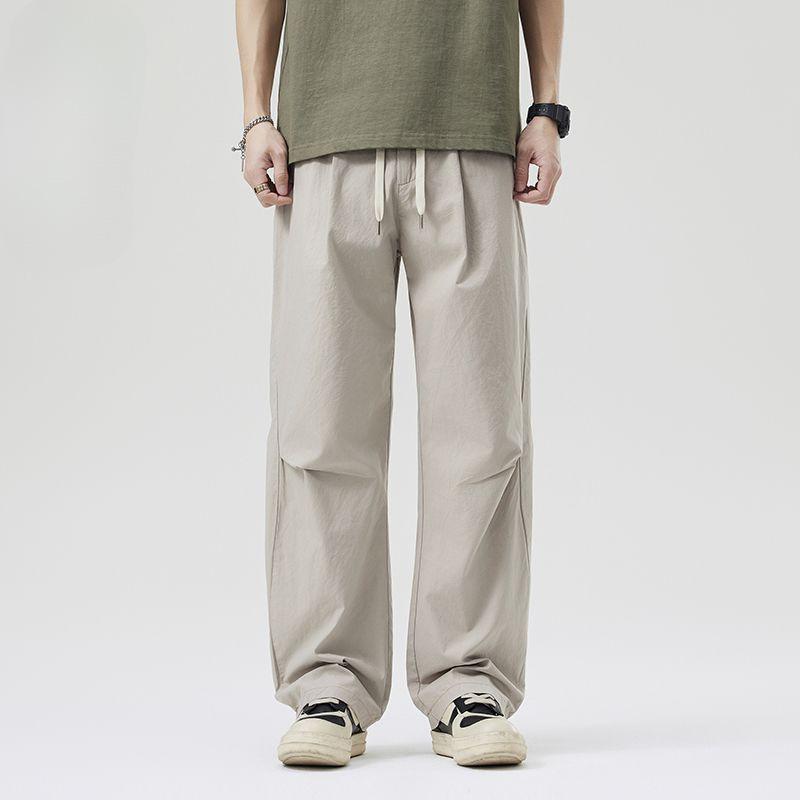 Summer New American Solid Color Straight Casual Pants Men's Drape Loose Stacking Wide Leg Trousers Men