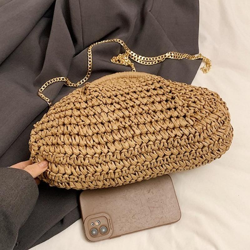 Summer  Straw Weaving Crossbody Bag Fashionable and Casual Shell Bag Women's Shoulder Bag with Excellent Texture