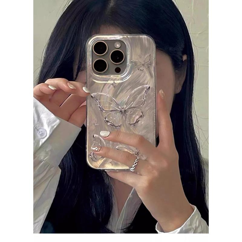 Luxury Butterfly Laser Glitter Phone Case For Iphone 11 12 13 14 15 16 Pro Max Plus Fashion Shockproof Lens Protection Cover