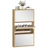 Entrance Hall Shoe Cabinet with 3 Doors with Mirror Narrow Shoe Cabinet for 9 Pairs of Shoes 65x17x114.5 Cm Natural