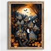 Stampa su Poster Foresta Gatto Nero Fantasma Fiori Selvatici Pittura su Tela Zucca Halloween Spettrale Arte Dark Academia Stanza Arredamento Casa
