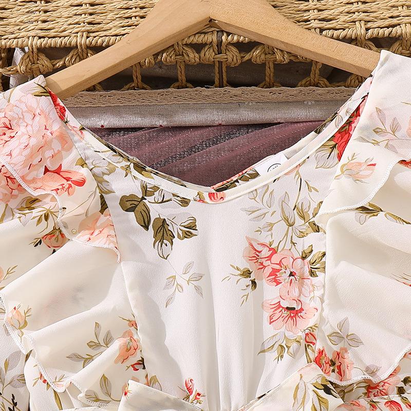 Girl Long Dress Autumn Sweet Floral Long Sleeve Waist-Cinching Slimming Long Dresses For Children