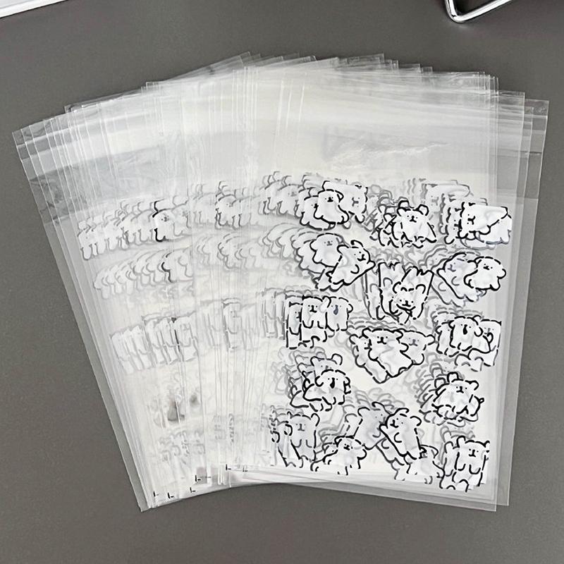 50Pcs Transparent Self-Adhesive Packing Storage Bag Cute Cartoon Dog Pocard Holder Card Cover Protector Po Film Protector