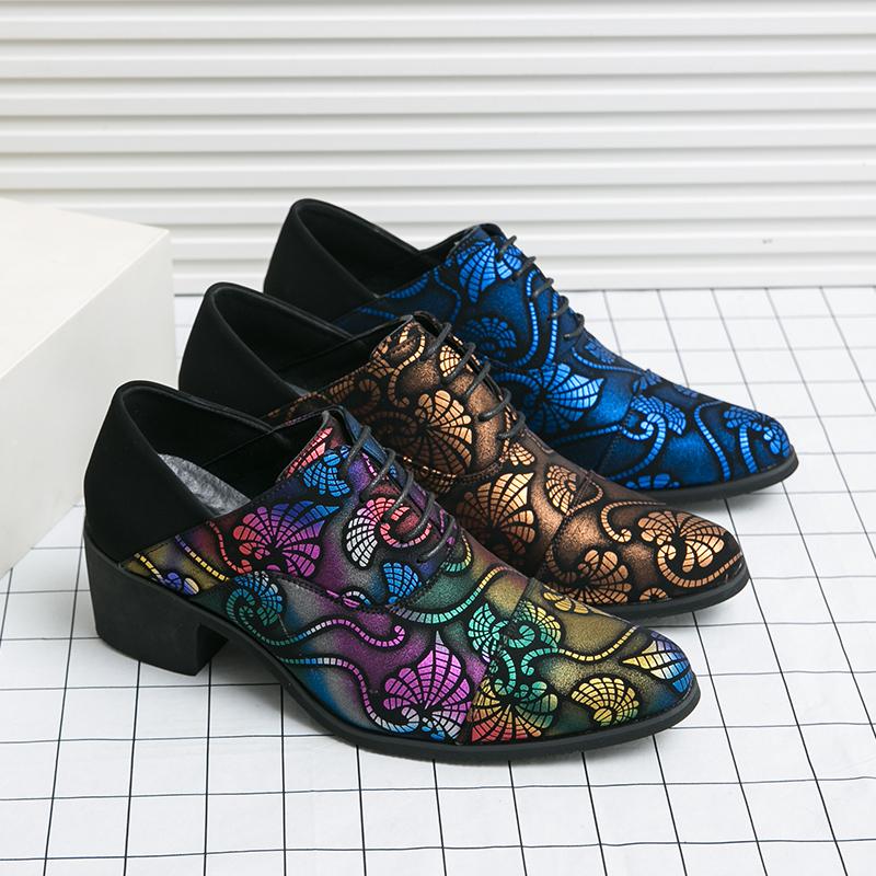 Blumendruck Mode Lederschuhe Herrenschuhe Hochzeitsschuhe Party Erbsenschuhe Bankettschuhe Mode Herren High Heel Schuhe Abschlussballkleid