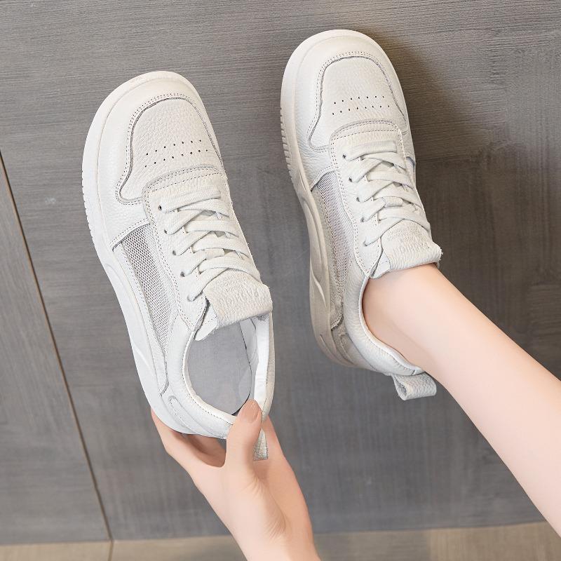 Leather Thick-soled Little White Shoes Women's New Spring and Summer Mesh Breathable, Light and Soft-soled Sports Board Shoes
