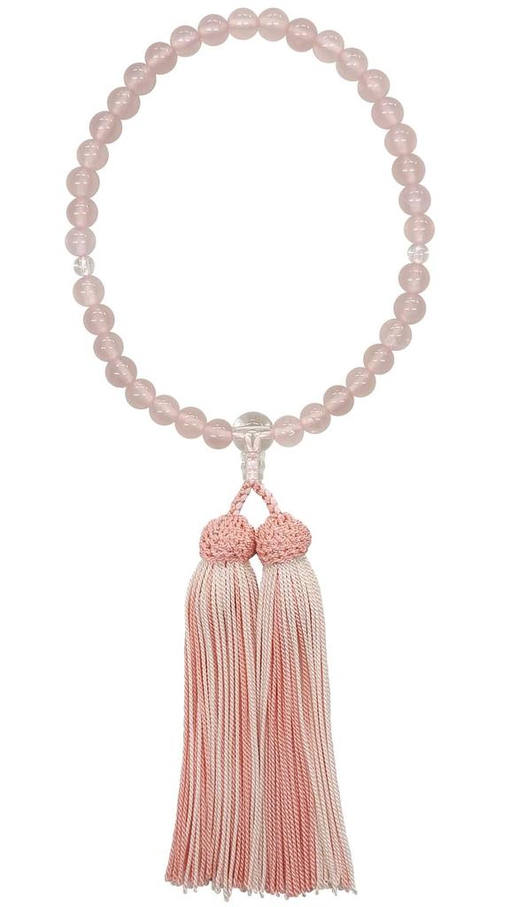 Women's Buddhist Prayer Beads (Separate Set) from Tsuchiya Nenjuten, Kyoto, Rose Quartz Crystal Set with Silk Tassel, Handmade in Japan, in a