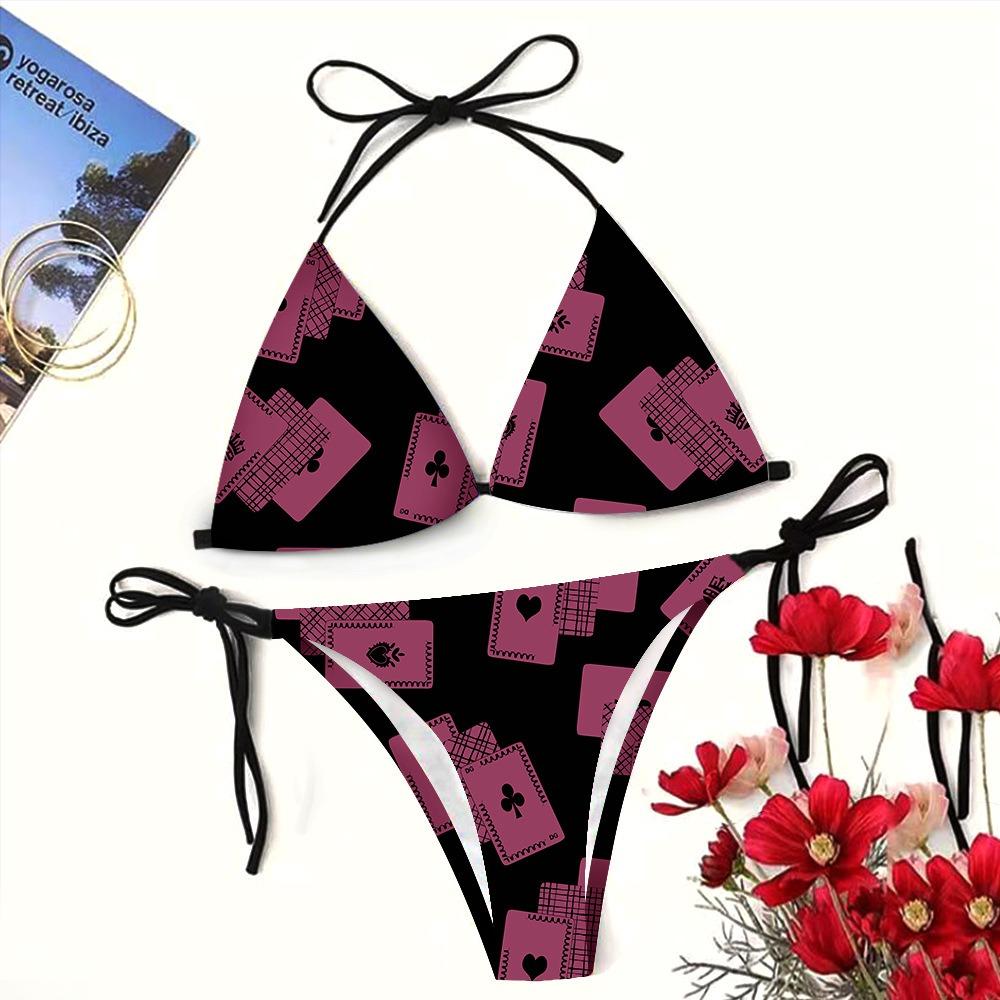 European and American Sexy Swimsuit Strap Digital Printing Bikini Three-Point Beach Swimsuit